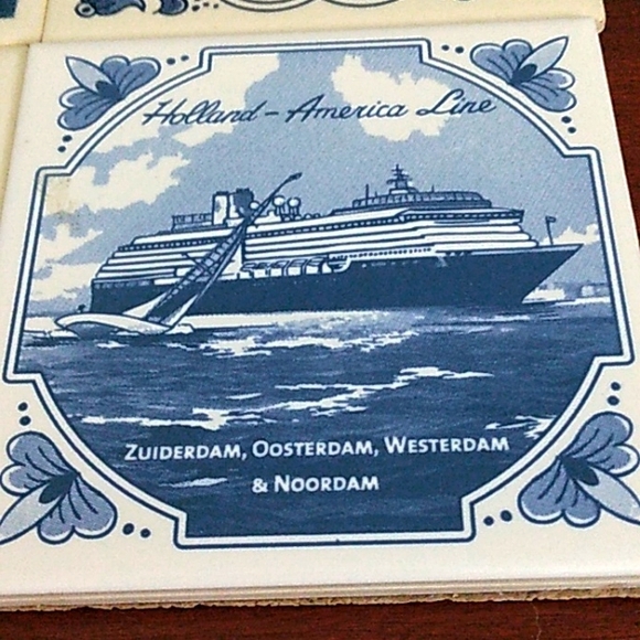 Set of 4 Delft Blue Ceramic Tile Coasters "Holland America Cruise Line" - Picture 5 of 6